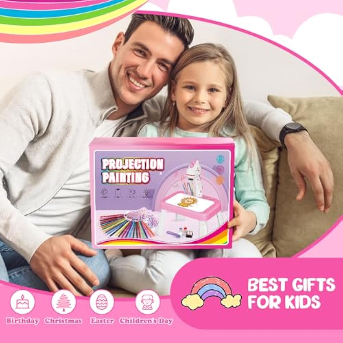 Girls Toys Drawing Projector Table for Kids with 72 Patterns Unicorn Gifts Toy for 3 4 5 6 7 8 Year Old Girls Boys Kids Drawing Supplies with Crayons,Scrapbook,Sticker Book,Stickers,Stamps
