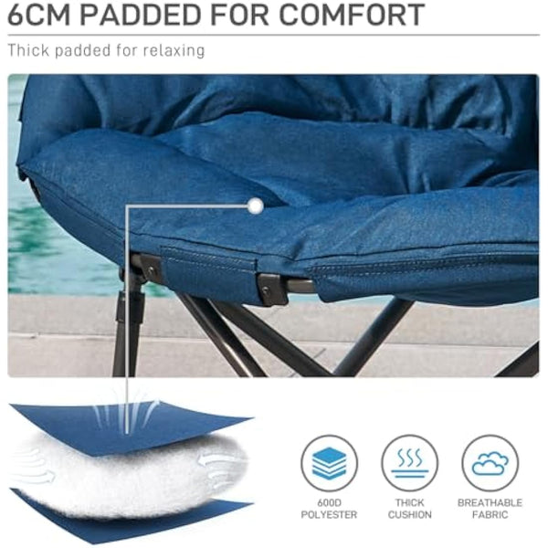 EVER ADVANCED XL Moon Chair for Adults 6cm Padded Garden Saucer Chair, Heavy Duty Camping Foldable Folding with High Back, Super Wide Round Seats, supports 150KG Blue