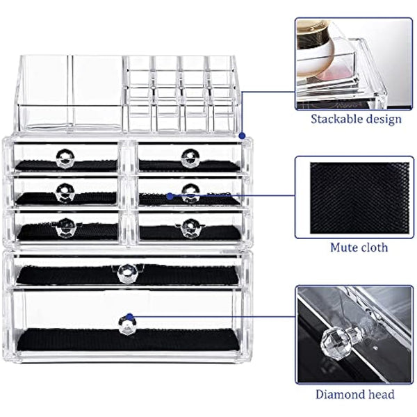 iPEGTOP Large Clear Acrylic Cosmetic Make up Organiser, 3 Tier Stackable 8 Drawers Makeup and Jewelry Storage Boxes Lipsticks Nail Polish Brushes Display Organizer for Bathroom Counter Dresser