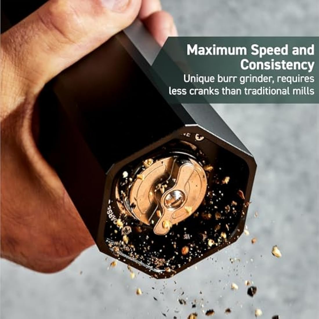 HexClad HexMill Pepper Grinder, Professional Grade Heavy Duty, Refillable, Aluminum Matte Black, Adjustable Ten Coarse Grind Settings