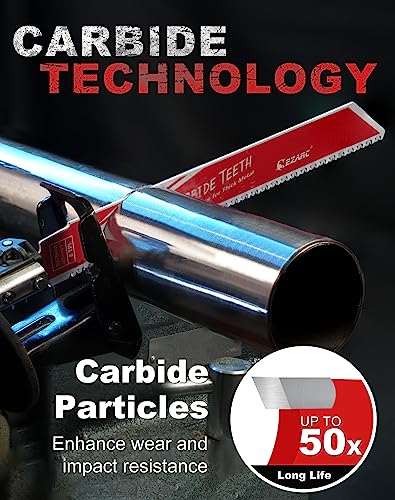 EZARC Carbide Reciprocating Saw Blade R978HM Endurance for Thick Metal, Cast Iron, Alloy Steel 225mm 8TPI, 3-Pack