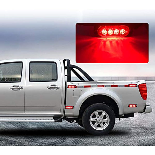 4pcs Ultra Thin 4LED Emergency Warning Lights Red Hazard Flashing Strobe Light Side Warning Light Beacon Light Universal for 12-24V Car Vehicle Truck Trailer Caravan Camper Motorcycle Van
