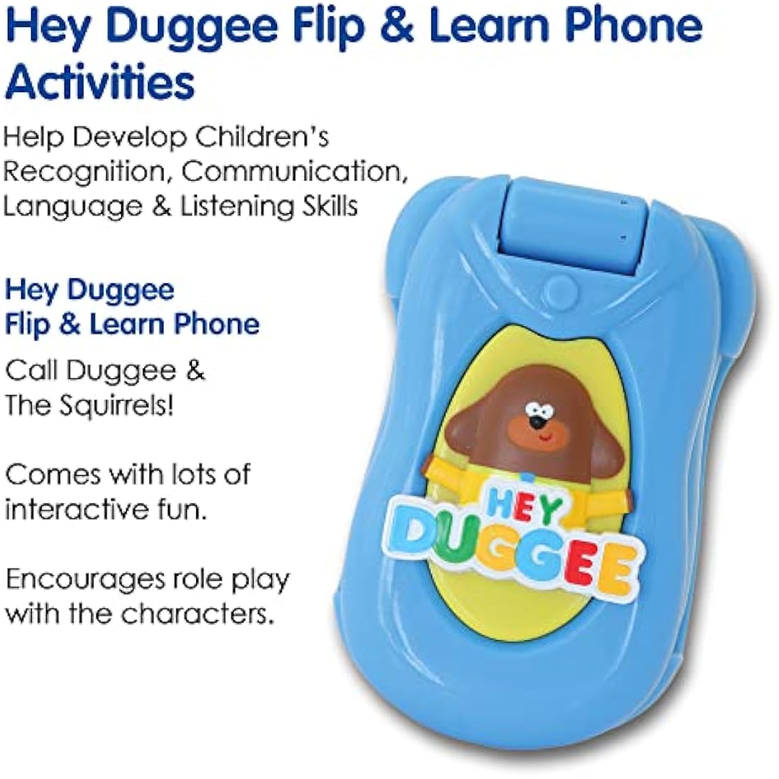 Hey Duggee Toys, Flip & Learn Toy Phone For Kids - Helps Child Development, Learning, Problem Solving, Communication, Hand-Eye Coordination and Motor Skills, 18+ Months, Blue