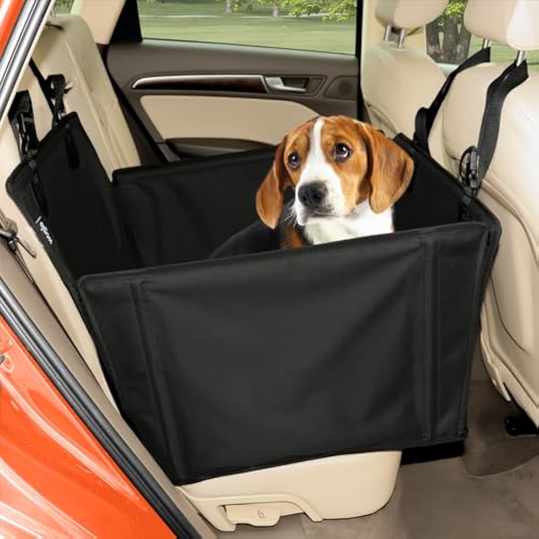 Wuglo Extra Stable Dog Car Seat - Reinforced for Medium-Sized Dogs With 4 Fastening Straps - Robust and Waterproof Pet Seat for the Back of the Car (M Size, Black) (PS-2-M)