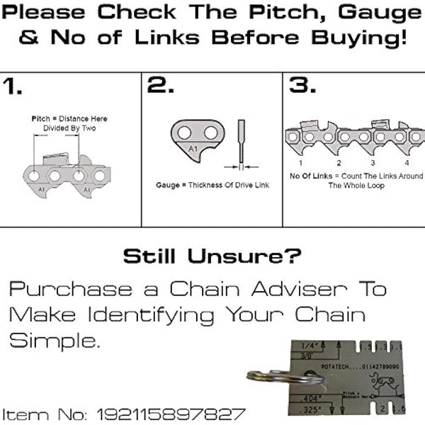 2 X 20 50cm Rotatech Chainsaw Chains .325" Pitch, .063" Gauge, 76 DL Drive Links. Compatible with Parker Brand Chainsaws