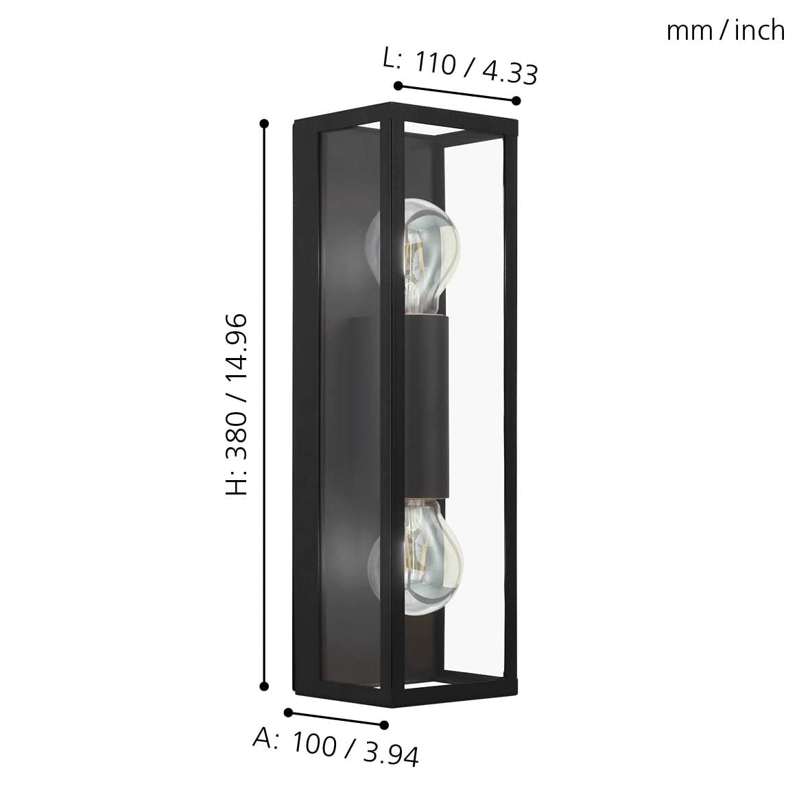Eglo Amezola 2-Flame Vintage Wall Light, Black Steel and Clear Glass Industrial Wall Lamp, Living Room, Hallway and Bathroom Lighting, E27 Socket,