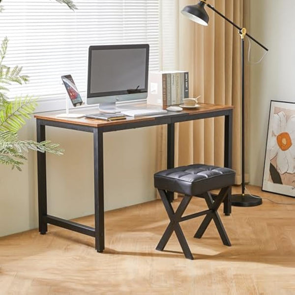 IBUYKE Square Makeup Stool with X-Leg Foot Rest, PU Footrest Stool, Ottoman Seat Vanity Stool, Multi-Use as Small Side Table, for Bedroom, Living Room, Black L/G-71B