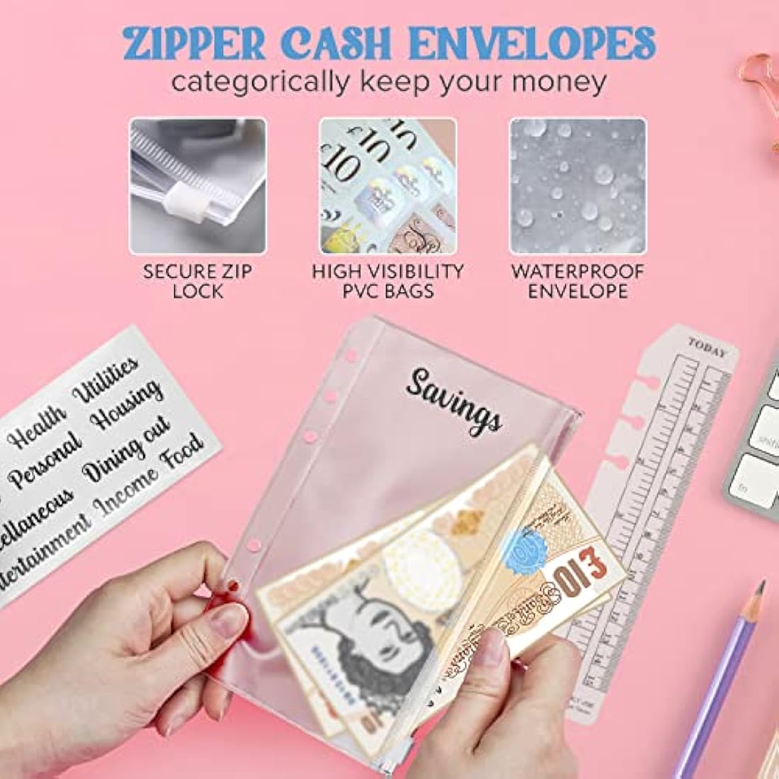 KASTLO A6 PU Leather 51pcs Budget Binder Notebook - Money Saving Wallet with Plastic Money Wallet Organiser, Label Sticker, Ruler - Budget Planner & Cash Envelopes for Cash Stuffing Wallet UK - Nude