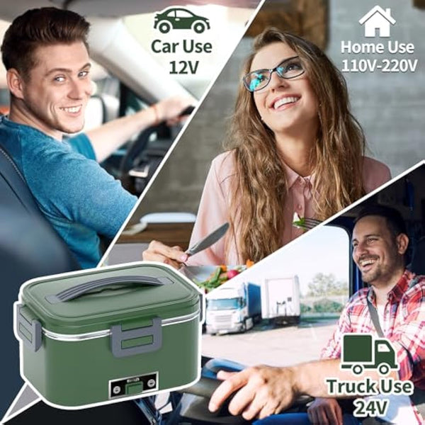 SOOOEC Electric Heated Lunch Box 100W - 3-in-1 1.8L Super Fast Portable Lunch Boxes Food Heater for Adults,12V/24V/110-220V Heating Lunch Box for Car Truck Office Home with Leak-Proof Compartment Lid