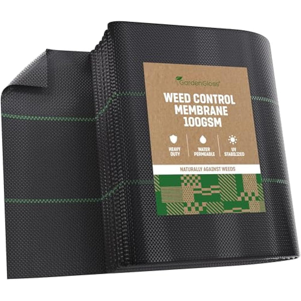 GardenGloss 30m2 Weed Control Membrane (100gsm) - Water Permeable and Tearproof Weed Barrier Fabric - Weed Control Fabric with High UV-Stabilisation (15m x 2m, folded)