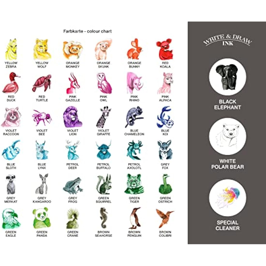 Horizon Octopus Write & Draw Ink Set - Waterproof Calligraphy & Drawing Ink for Fountain Pen, 6 x 10 ml