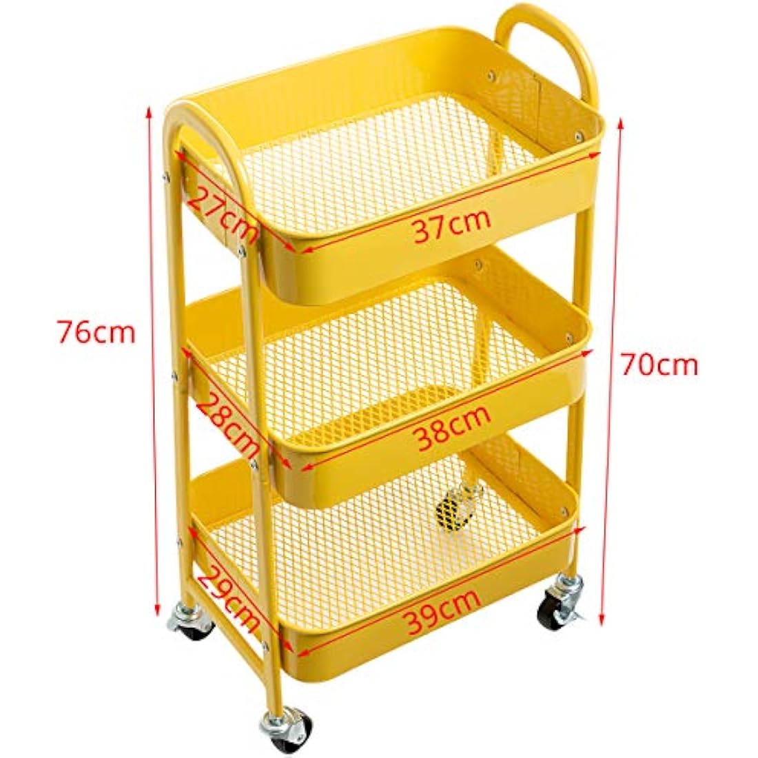 DOEWORKS 3 Tier Storage Trolley on Wheels Rolling Kitchen Trolley Craft Trolleys Beauty Trolleys Metal Storage Utility Cart for Books Room Bathroom Office, Yellow