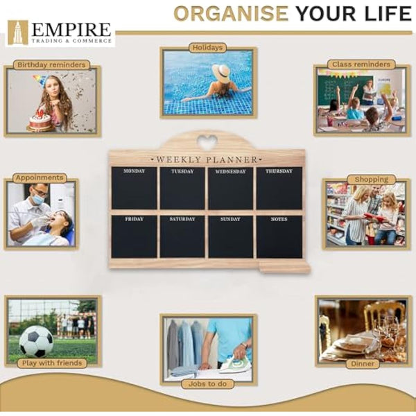 Empire Blackboard Daily Work & Meal Planner - Wall Mounted, Dry Erase, Pen Included, Large Wooden Board with White Cloth