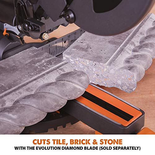 Evolution Power Tools R210SMS+ Sliding Mitre Saw With Multi-Material Cutting, Cuts Wood, Metal, Plastic & More, 45° Bevel, 50° Mitre, 230mm Slide, 1500 W (230 V)