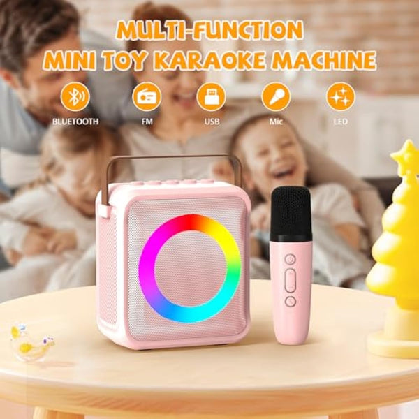 Ankuka Karaoke Toys for Kids & Adults with 1 Microphones, Portable Karaoke Machine with LED Light and Voice Changing Effects, Gifts for Age 3-18 Kids Boys Girls Families Birthday Party Home (Pink）