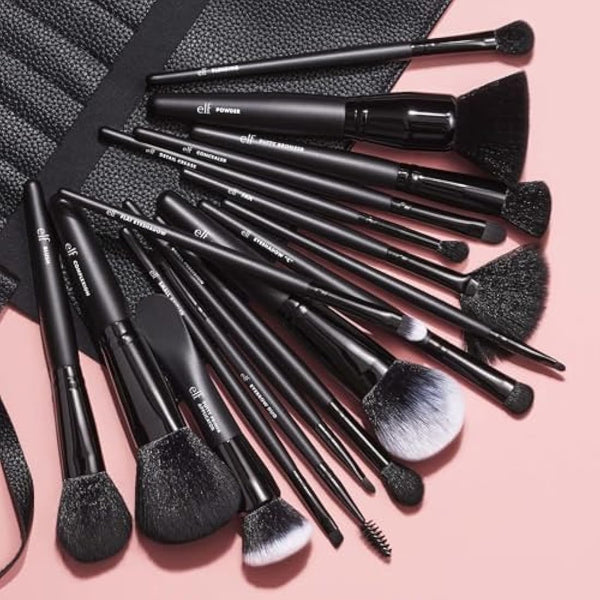 e.l.f. Ultimate Makeup Brush Set & Travel Roll, 17-Piece Brush Kit, Brushes For Eyeshadow, Foundation, Powder, Concealer & more, Vegan & Cruelty-free