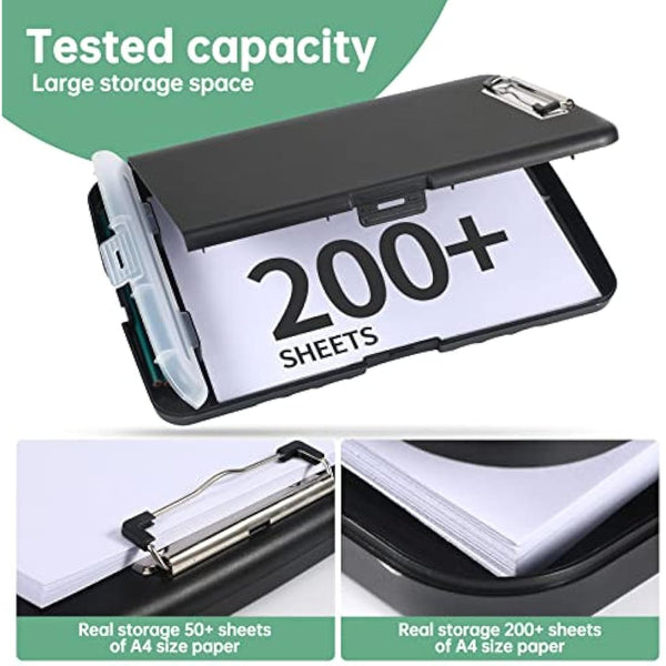 DMFLY Clipboard with Storage, Heavy Duty Clip Boards with Pen Holder, A4 Plastic Clipboards with Compartment, Holds 6+ Pencils and 200+ Sheets, Strong Clipboards with Low Profile Clip, Great for Work