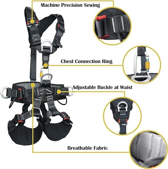 Full Body Safety Harness - Adjustable Outdoor Mountain Climbing Belt for Rock & Tree Climbing, Fire Rescue