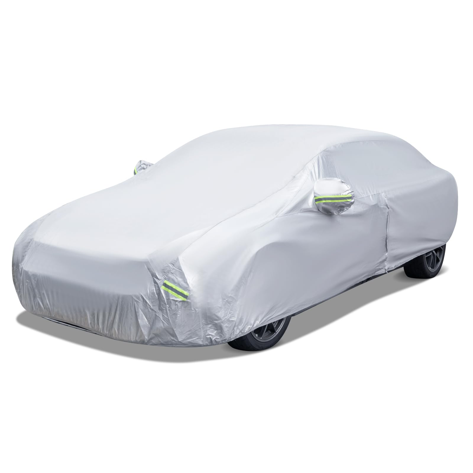 COSTWAY Car Cover Waterproof, Universal Full Car Cover with Zipper Door, Reflective Strips & Storage Bag, All Weather Windproof Snowproof UV Protection (Fit Sedan, Length Up to 190”(482cm))