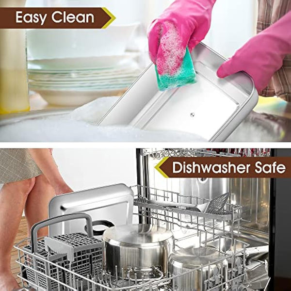 Herogo Cheese Melting Dome Set of 2, Rectangular Stainless Steel Steam Basting Cover with Heat Proof Handle, Ideal for BBQ Flat Top Griddle Grill Kitchen, Dishwasher Safe