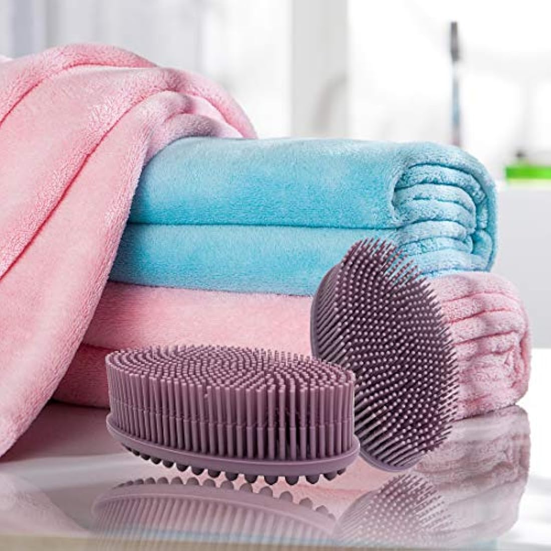 Body Brush,Silicone Body Bath Brush Double Side Back Scrubber Handle Bath Shower Brushes Scrubbers with Ultra Soft Bristles,Non-Slip