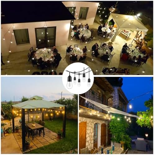 Festoon Lights Outdoor15M IP65, 2.6M Extension Cable Included,15+1 Shatterproof S14 Bulbs 2700K E27 Outside Lights for Pergola, Backyard, Linkable