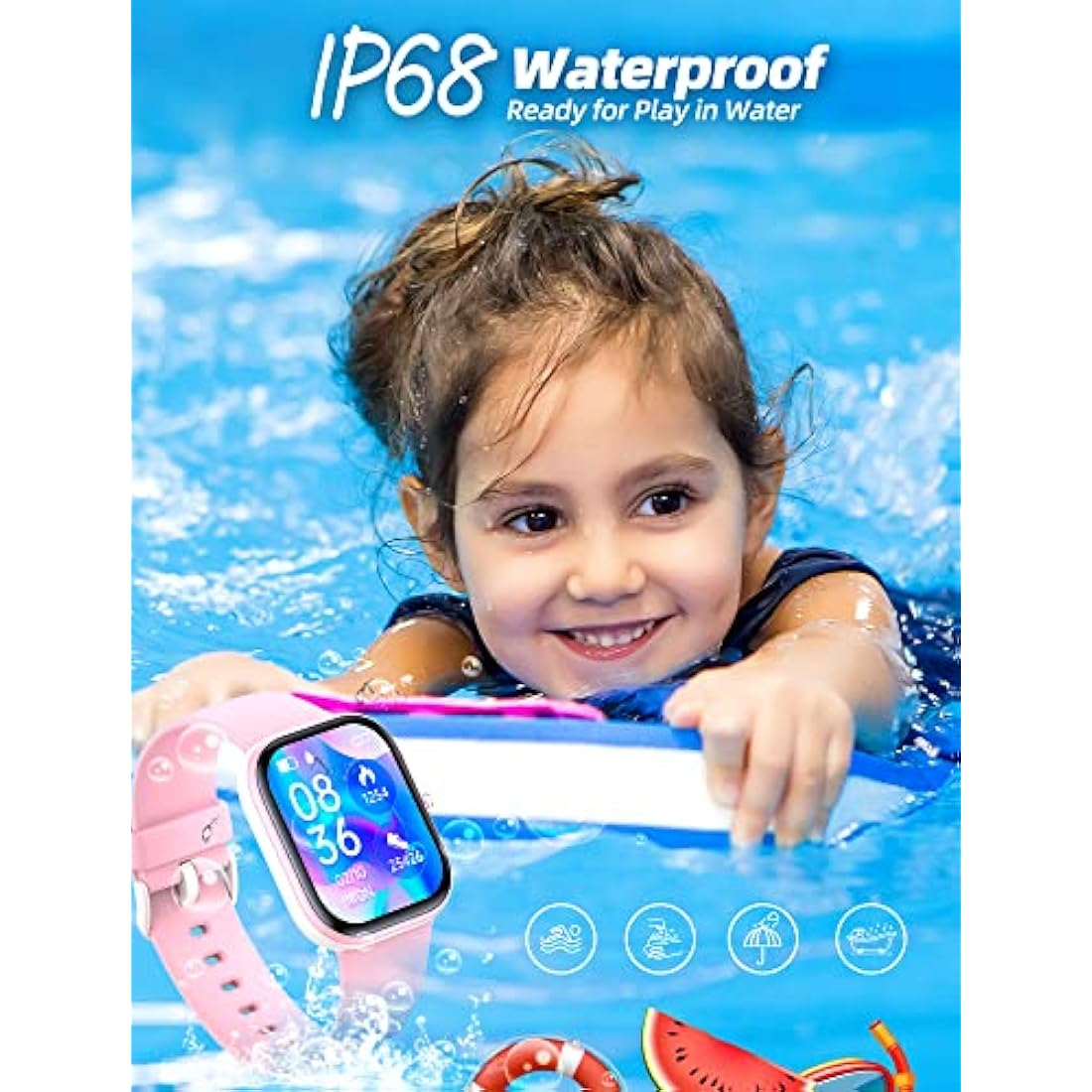 Slothcloud Kids Smart Watch for Boys Girls,IP68 Waterproof Fitness Activity Tracker Watch,Heart Rate Sleep Monitor,8 Sport Modes,Pedometers,Calories Counter,Alarm Clock,Kids Gifts Teens 5+ (Pink)