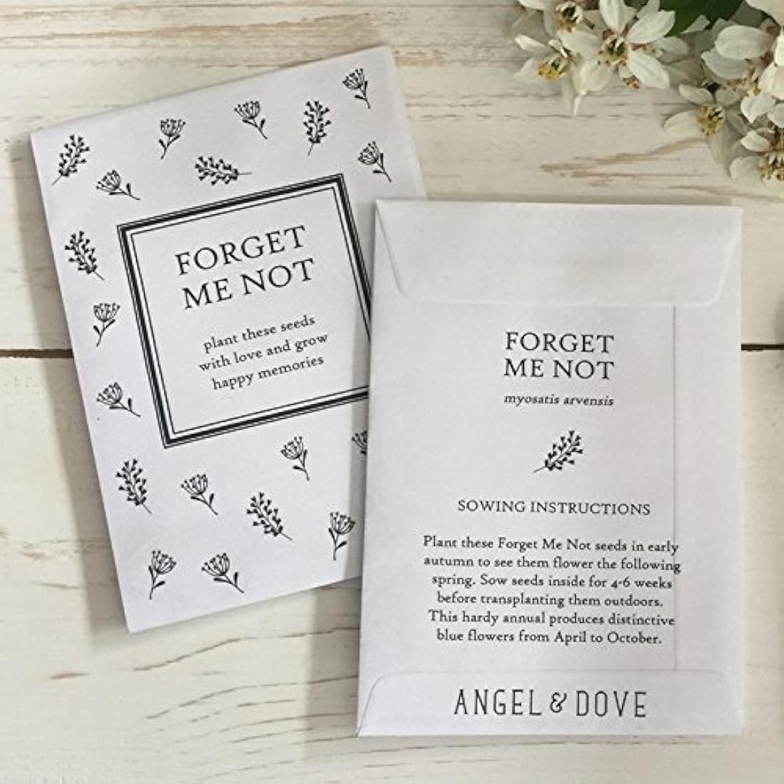 ANGEL & DOVE 10 Filled Forget-Me-Not Seed Packet Funeral Favours - for Celebration of Life, Remembrance, Memorial Gift