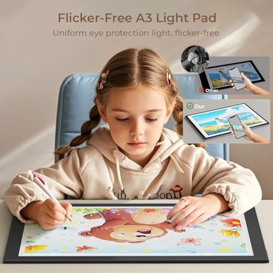 DONPODER A3 Light Box Portable LED Light Board for Diamond Painting, 10 Brightness Levels,5500 Lux Super Bright Ultra Thin Light Pad for Tracing and Crafts(42 x 32 cm)