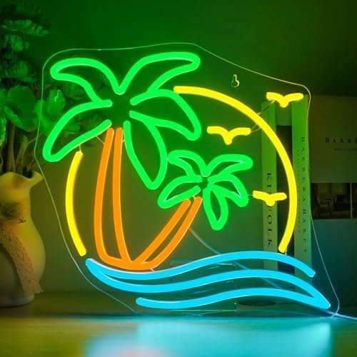 Horseneon Palm Tree Neon Sign Coconut Tree Neon Lights LED Light Sign USB Powered Neon Lights Sea Neon Signs for Bedroom Summer Beach Restaurant Man Cave Beer Cafe Bistro Club Party Decor