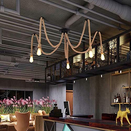 DIY Hemp Rope Retro Industrial Chandelier,Industrial 5 Lights Pendant Light Fitting,Retro E27 Edison Style Lamp/Living Room Restaurant Pendant Lights/Light Fixture,5 Lights(lampbulb is not Included)