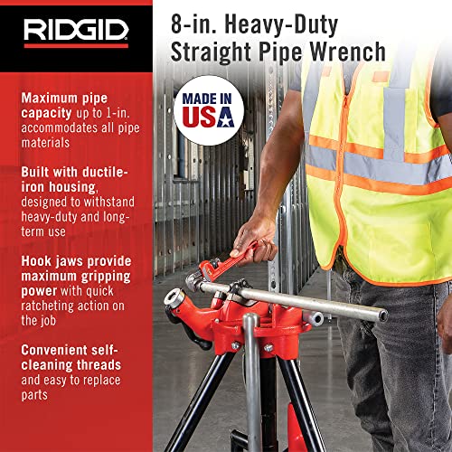 RIDGID 31005 8-Inch Heavy-Duty Straight Pipe Wrench, 8-Inch Plumbing Wrench