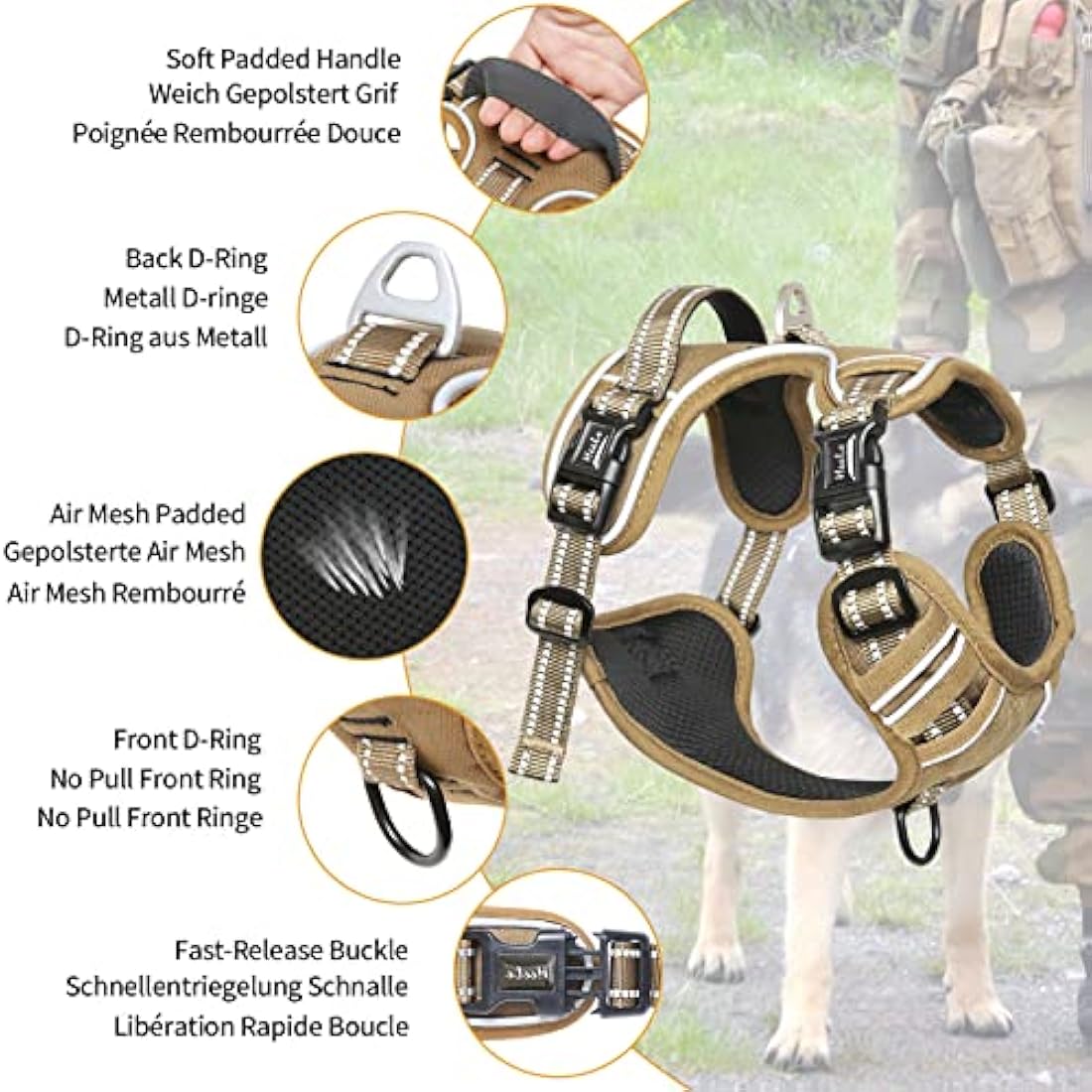 HEELE Dog Harness, No Pull Dog Harness Small, Release on Neck, Front Back Clips Dog Vest Harness Reflective Adjustable Padded, Easy Control Handle for Outdoor Walking Training, Bronze, XS