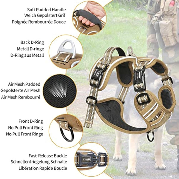 HEELE Dog Harness, No Pull Dog Harness Small, Release on Neck, Front Back Clips Dog Vest Harness Reflective Adjustable Padded, Easy Control Handle for Outdoor Walking Training, Bronze, XS