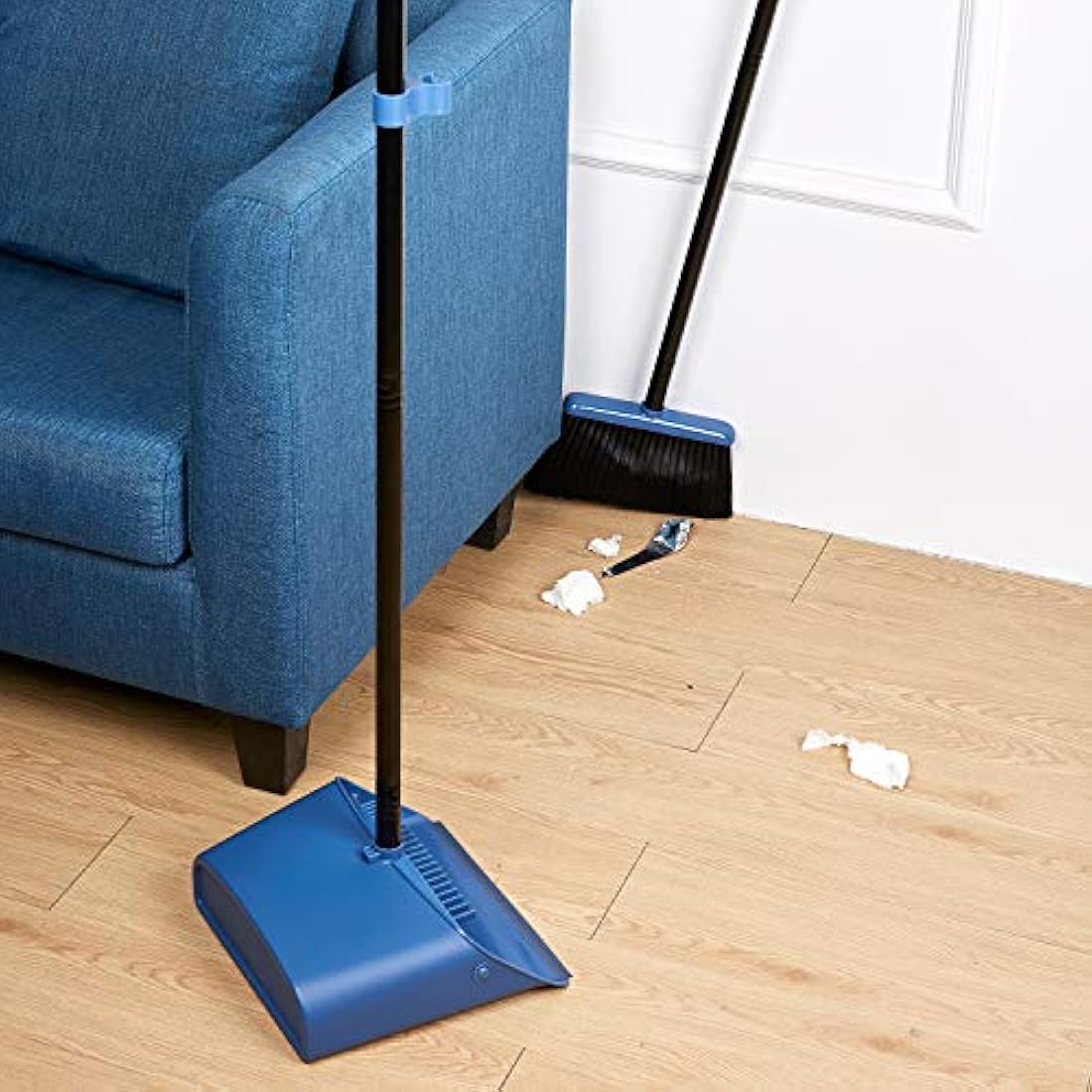 Jekayla Long Handled Dustpan and Brush, Broom and Dustpan Set, Household Dust pan Combo with 54 Inch Handle for Indoor Outdoor Household Cleaning and Sweeping (Blue)