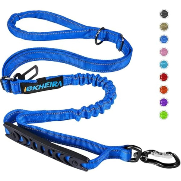 IOKHEIRA Bungee Dog Leash, Anti Pull Dog Leads with Car Seat Belt Buckle, Reflective Thread Dog Leads with Traffic Control Handle, Adjustable Dog Leash for Small Medium Large Dogs