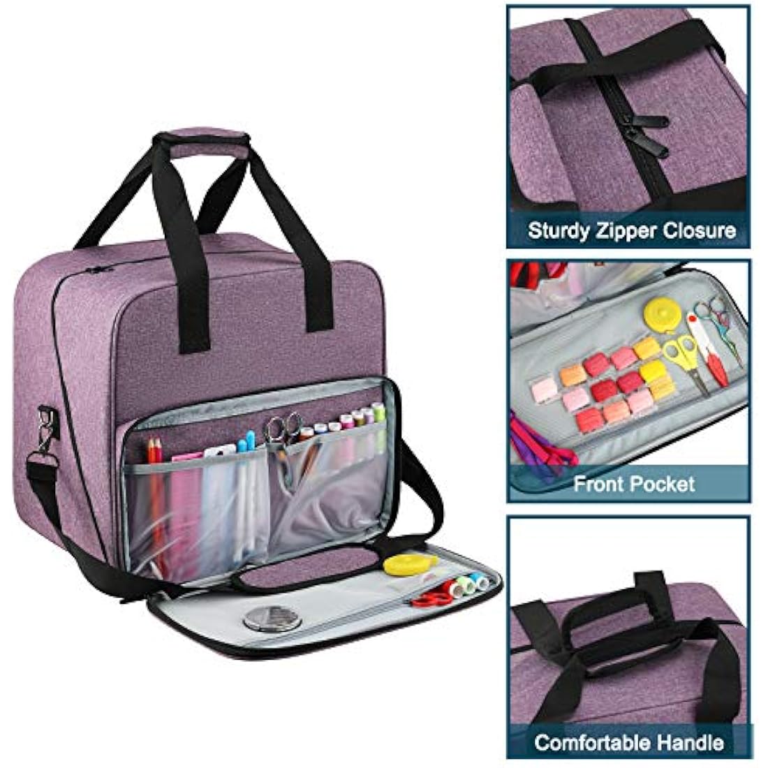 Coopay Overlocker Bag Carry Case, Overlocker Machine Protective Case with Shoulder Strap and Compartments for Power Cable and Thread, Travel Storage Bag, Large, Waterproof, 15*14*11.4 inches, Purple