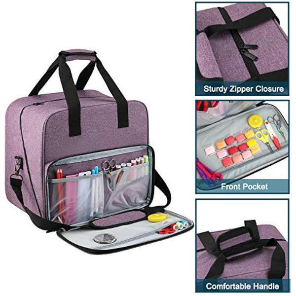Coopay Overlocker Bag Carry Case, Overlocker Machine Protective Case with Shoulder Strap and Compartments for Power Cable and Thread, Travel Storage Bag, Large, Waterproof, 15*14*11.4 inches, Purple