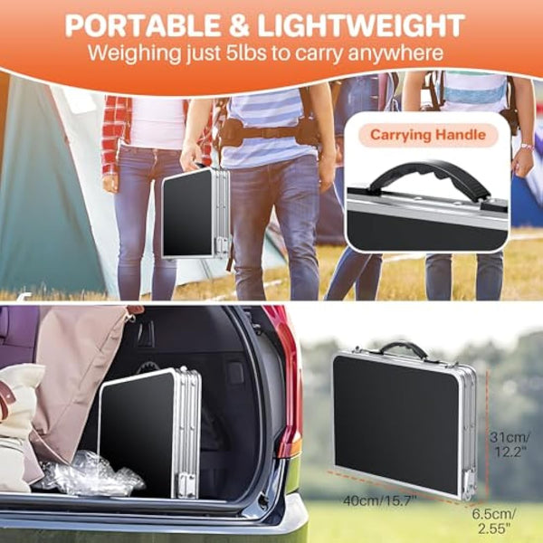 FUNYKICH 2ft Small Folding Camping Table, 3 Height Adjustable Portable Picnic Table, Lightweight Aluminum Outdoor Tables with Carry Handle for Camping, Picnic, BBQ, 58x40cm(L22.8 xW15.7), Silver