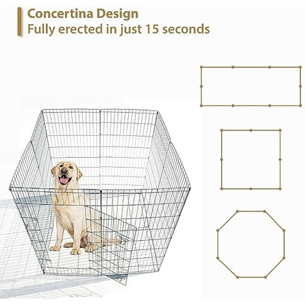 Ellie-Bo Easy-Up 8 Piece Foldable Portable Dog Puppy Play Pen with Door for Indoor/Outdoor Use 91cm High, Rabbit, Cat, Guinea Pigs
