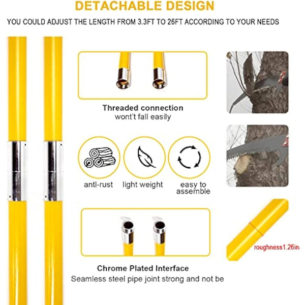 30 Feet Pruning Saw,Tree Pole Pruner with Adjustable Length, Durable Tree Trimmers, Manual Branches Trimmer for Garden Tools Loppers Hand Pole Saws Extendable Height and Storage Pocket