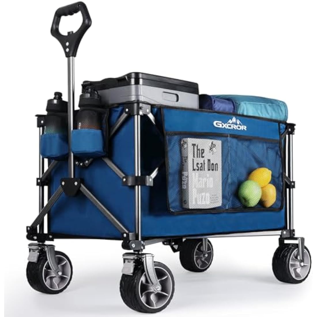 GXCROR Folding Trolley Cart 200L Collapsible Wagon 330 lbs Capacity Heavy Duty Outdoor Beach Wagon with Big Wheels for Camping Beach Garden