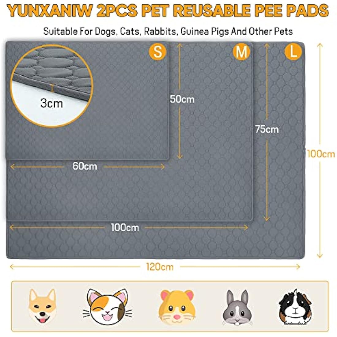 Reusable Dog Training Pads, 2 Pack Washable puppy training pads, Super Absorbent Waterproof Dog Mat Pee Pads for Dogs, Fast Drying Training Pads for Home, Car, Travel (120cm*90CM)