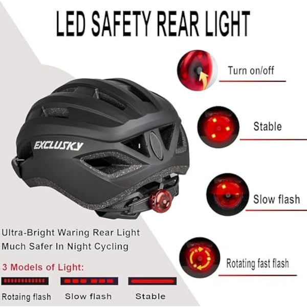 Exclusky Bike Helmet Men Women Cycle Helmet with Light Breathable MTB Mountain Bicycle Helmet for Adult Road Cycling Helmet 56-61cm