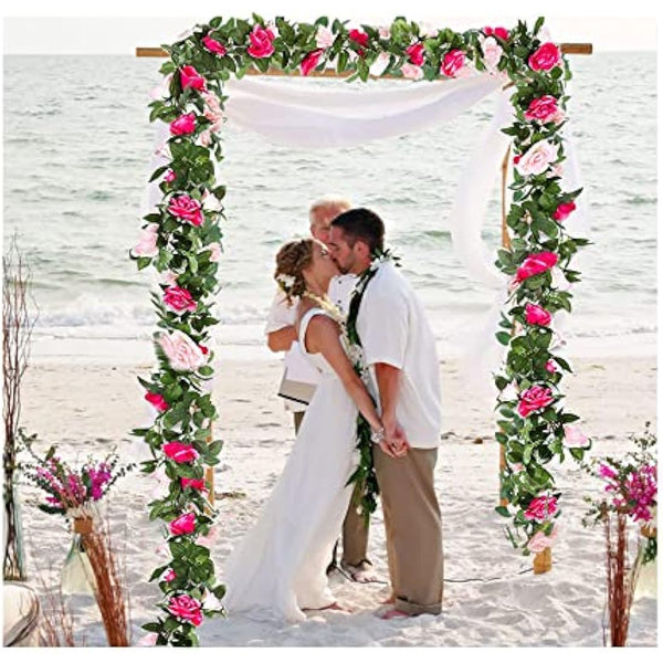 2 Pack Artificial Rose Flower Garland Fake Rose,8.2 ft /2.5m Flower Vine Artificial Flower Hanging Rose Garlands for Home Hotel Office Wedding Party Garden Craft Art Decor