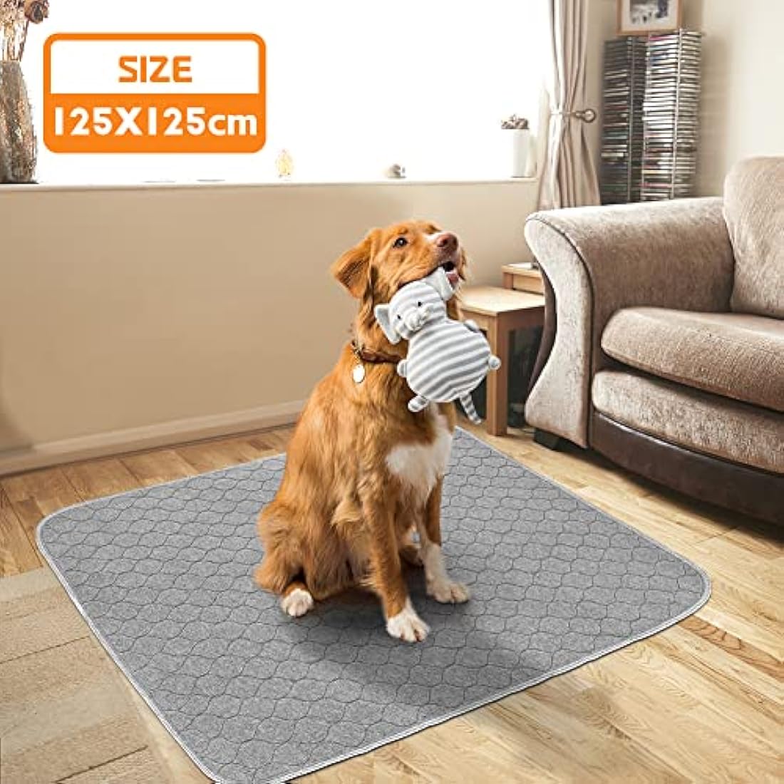 2 Pack Washable Dog Pee Pads - Instantly Absorbent and Reusable for Puppy Training - Waterproof Pet Mat for Dogs, Rabbits, Bunnies, and Small Animals - 125x125cm