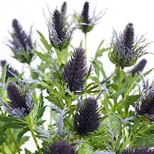 FiveSeasonStuff 8 Stems Real Size Artificial Thistle Spray Real Touch Eryngium(Sea Holly) (Purple) 66cm
