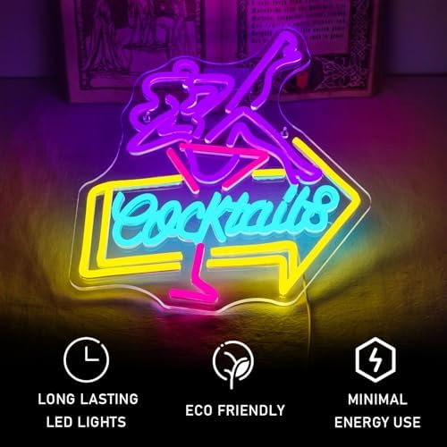 ineonlife Lady Cocktail Neon Sign Dimmable Led Neon Signs Colorful Bar Women Neon Lights for Wall Decor for Home Bar Cart Summer Beach Restaurant Man Cave Beer Cafe Bistro Club Party Decor