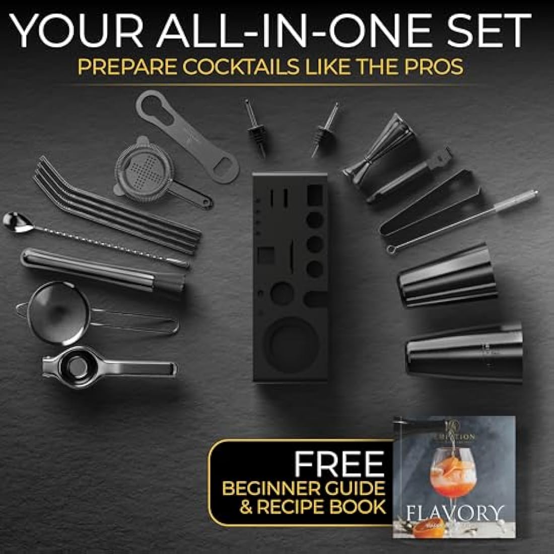 EMPATION Cocktail Making Kit Black, 825ml Cocktail Shaker, 18 Piece Cocktail Set, Boston Cocktail Shaker Set without jamming, Cocktail Kit for Pros & Beginners, Bartender Kit, Cocktail Maker Set