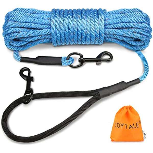 Joytale Long Training Lead for Dogs, 15/10/5M Strong Reflective Training Leads with Soft Handle, Nylon Rope Long Line Leash for Small and Puppy Dogs with 2 Hook Tie out, 10M, Blue